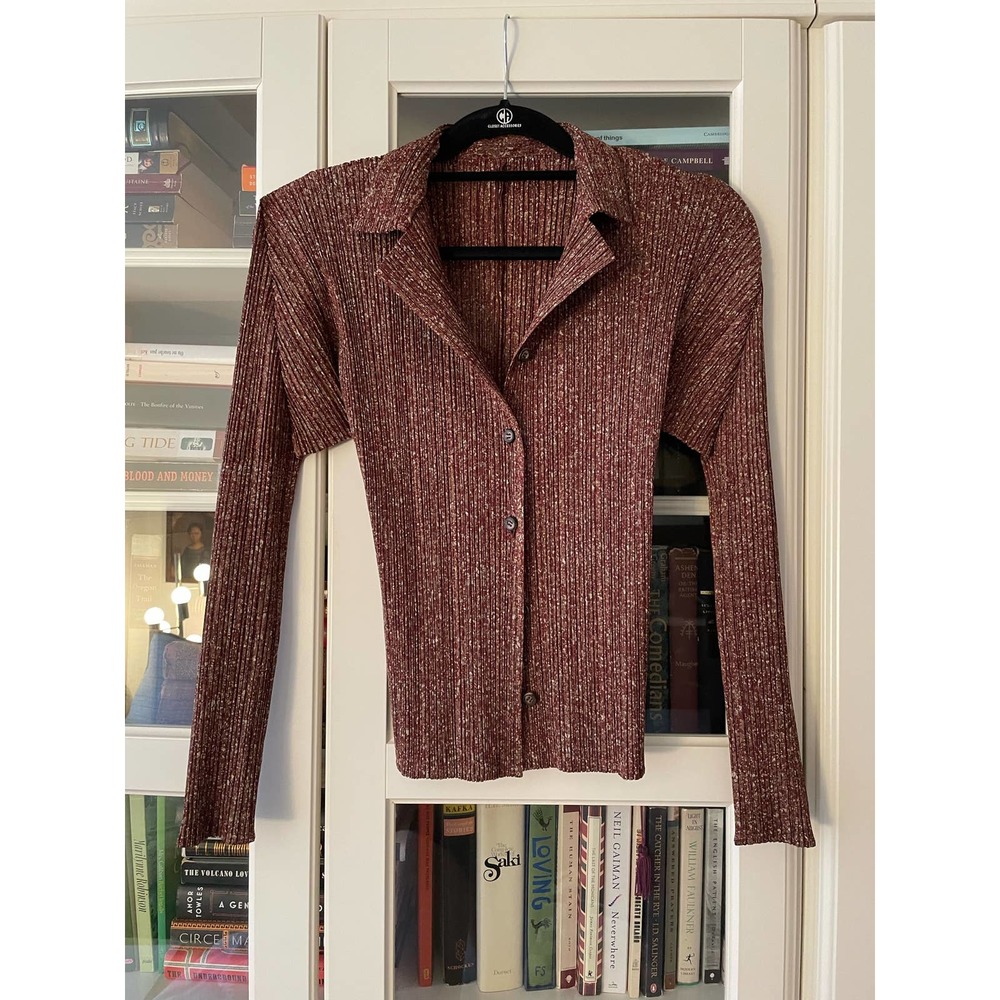 Issey Miyake Pleats Please Brown Printed Plisse Cardigan/Top Size 3/Small